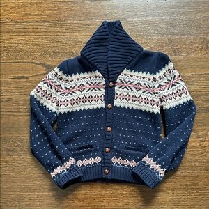 Kids Navy Blue Fair Isle Cardigan Sweater